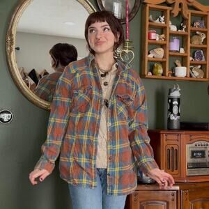 Orange and blue plaid flannel